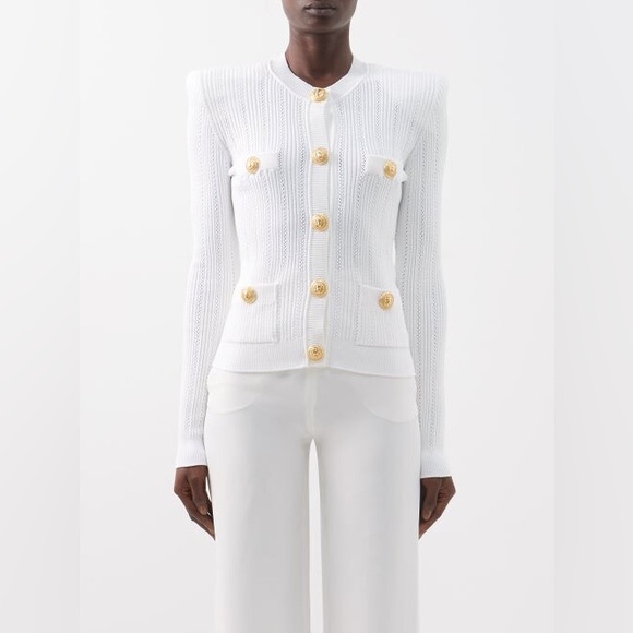 Balmain White Sweater with Gold Buttons - Picture 2 of 6